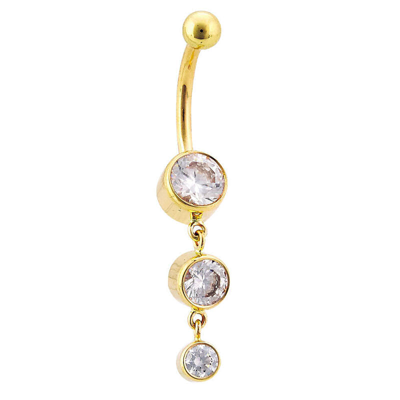 14k Gold Triple Bezel Round Curved Barbell Body Jewelry