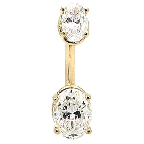 14k Gold Double Oval Large Curved Barbell Body Jewelry