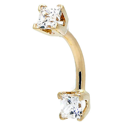 14k Gold Double Medium Princess Curved Barbell Body
